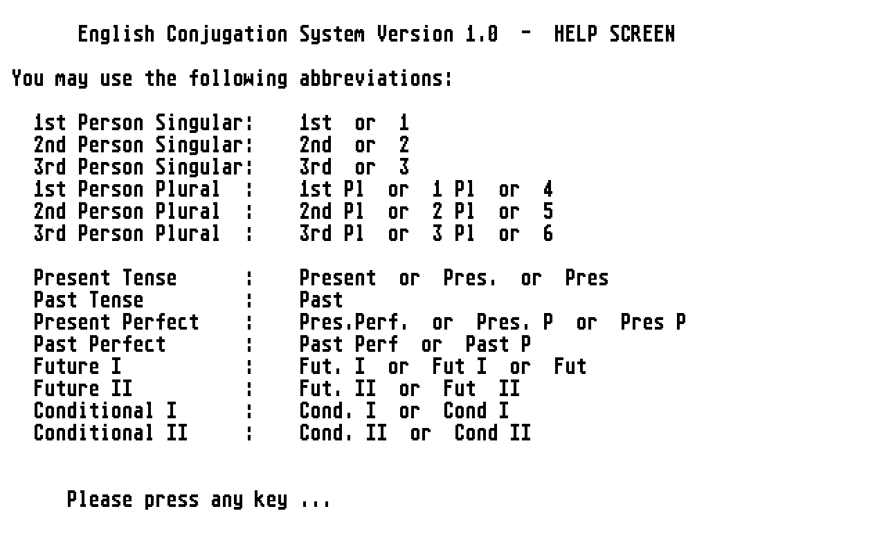 English Conjugation System atari screenshot